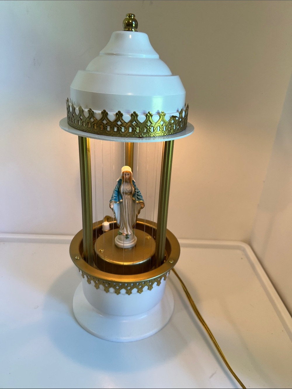 Virgin Mary White and Gold  Oil Table Top LReligious Figurine Lamp - Home Accent
